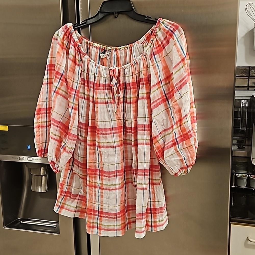 💕TRINA TURK💕 Off the Shoulder Top ~ Multi-Color Plaid
